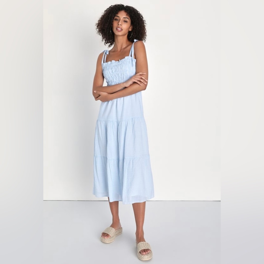 Striped, smocked Midi Dress